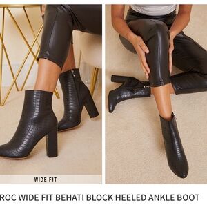Pretty Little Thing “CROC WIDE FIT BEHATI BLOCK HEELED ANKLE BOOT”